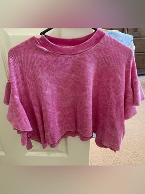 Pink Ruffle Sleeve Women’s Top - Cropped fit